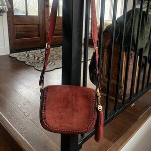 Michael Kors suede leather tassel crossbody handbag purse  brown